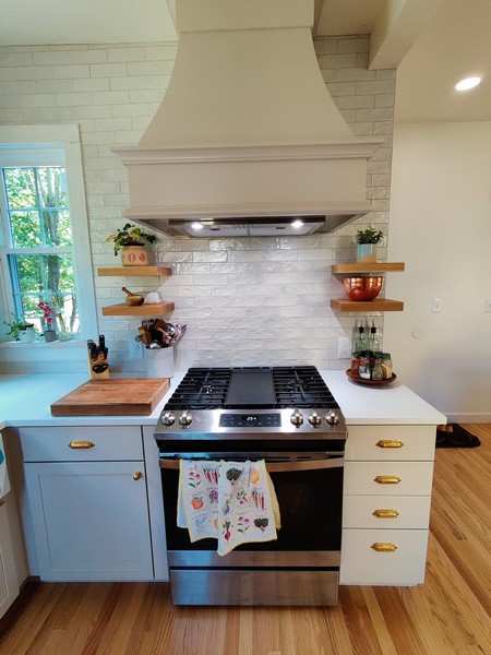Interior renovation with warm finishes